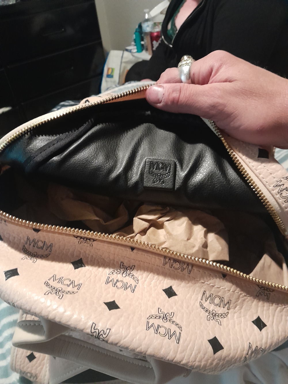MCM Blush Pink Logo-Print Backpack with Gold Hardware - Picture 2 of 7